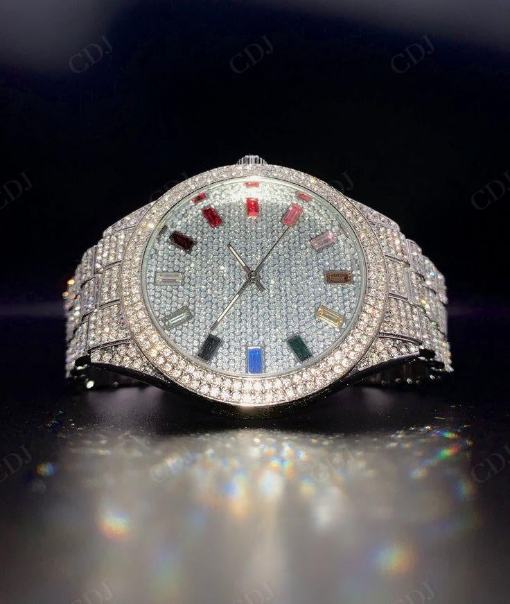 Roman Dial Hip Hop VVS Lab Diamond Studded Rolex Wrist Watch customdiamjewel