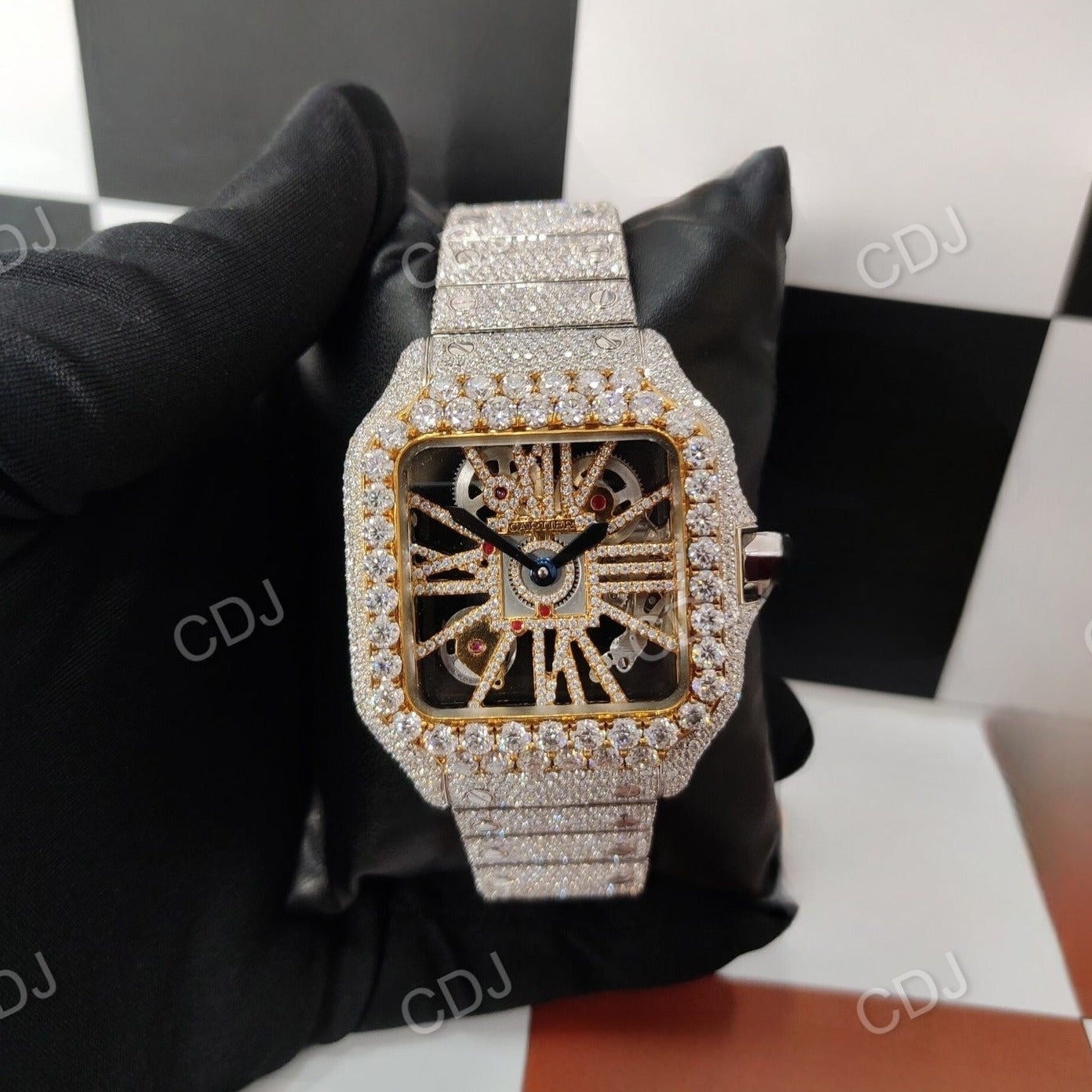 Cartier Skeleton buss Down Swiss Movement Moissanite Watch For Men customdiamjewel