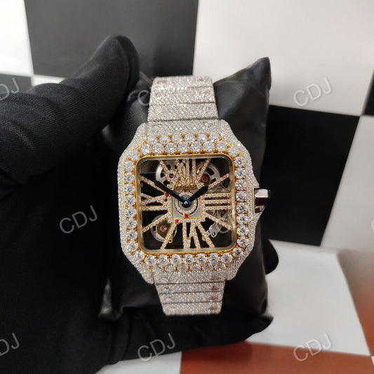Round cut Fully Iced-Out Moissanite Diamond Watch customdiamjewel