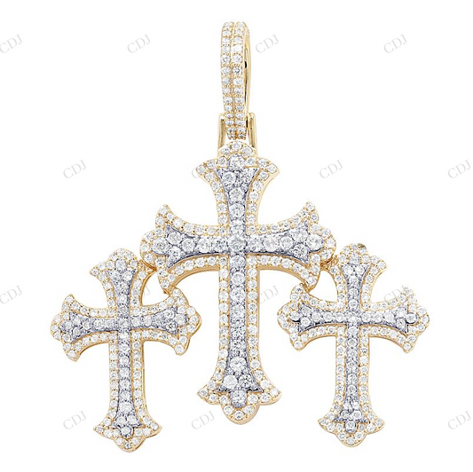 Tri-Cross 1.8 Inch Lab Grown Diamond 10K Gold Pendant Hip Hop Pendent customdiamjewel