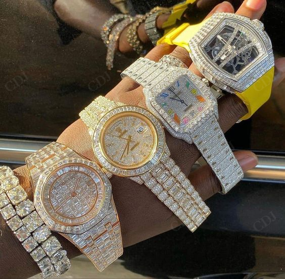 VVS D Moissanite Studded Roman Dial AP Chrono Silicone Strap Watch customdiamjewel