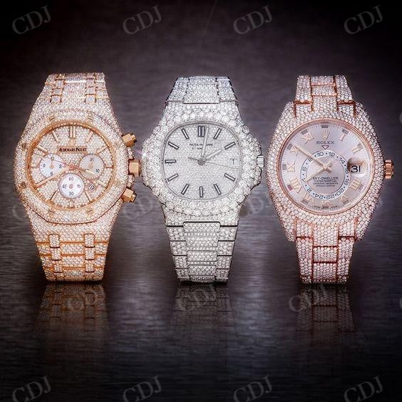 Fully Iced Out VVS D Moissanite Handmade Rolex Wrist Watch For Men customdiamjewel