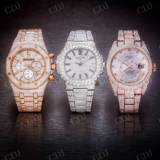 Fully Iced Out VVS D Moissanite Handmade Rolex Wrist Watch For Men customdiamjewel
