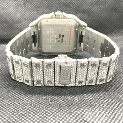 Iced Out Cartier Santos Moissanite Diamond Watch customdiamjewel