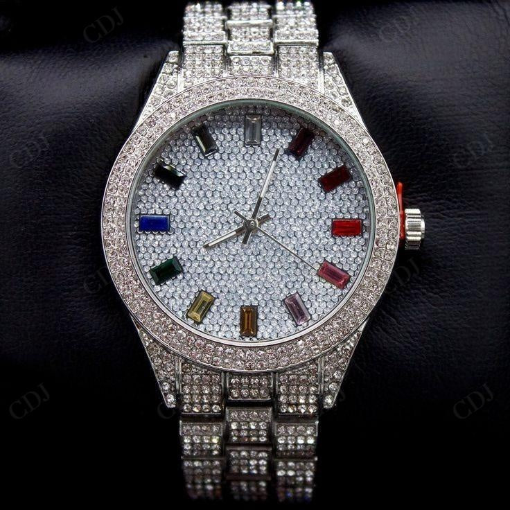 Roman Dial Hip Hop VVS Lab Diamond Studded Rolex Wrist Watch customdiamjewel