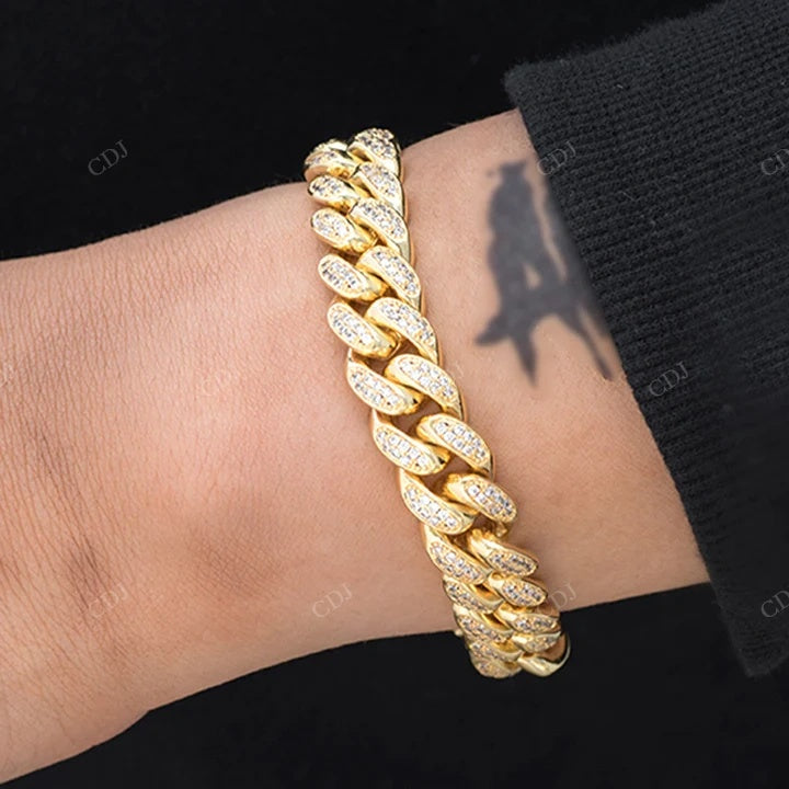 Full Ice Out Yellow Gold Plated Hip Hop Style Moissanite Cuban Link Bracelet hip hop jewelry CustomDiamJewel
