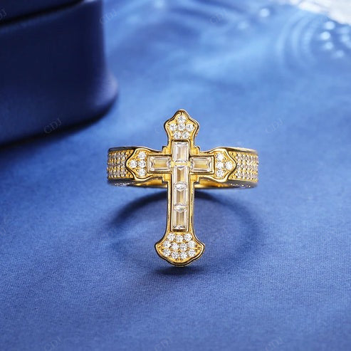 Antique Style Baguette Cross Band Ring For Men's hip hop jewelry CustomDiamJewel