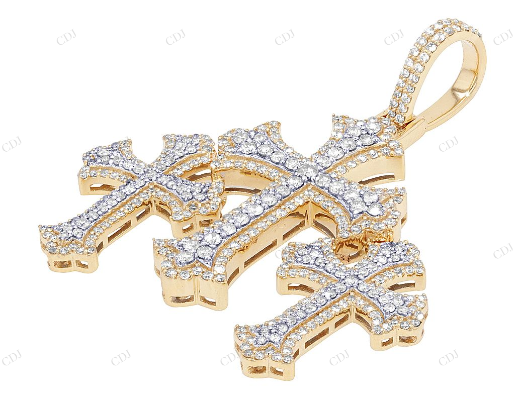 Tri-Cross 1.8 Inch Lab Grown Diamond 10K Gold Pendant Hip Hop Pendent customdiamjewel