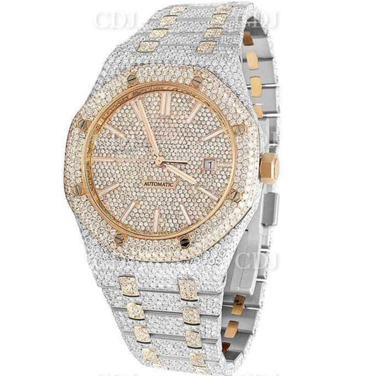 41mm Two Tone Rose Gold Dial Iced Out Moissanite Diamond Watch customdiamjewel