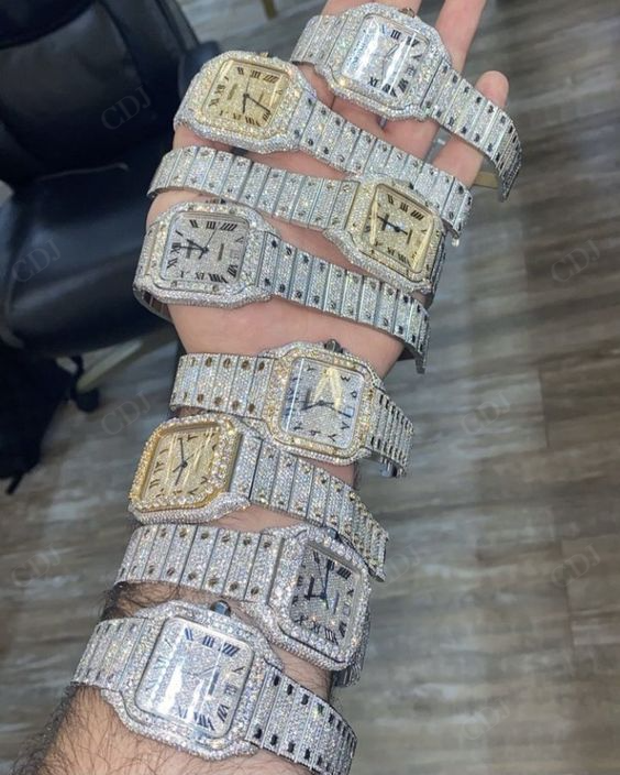 VVS D Moissanite Studded Roman Dial AP Chrono Silicone Strap Watch customdiamjewel