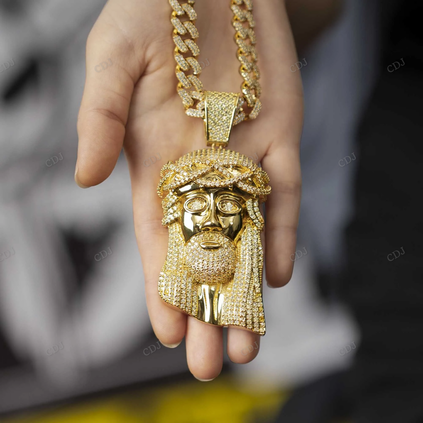 Custom Gold Plated Crystal Jesus Face Pendant hip hop jewelry CustomDiamJewel