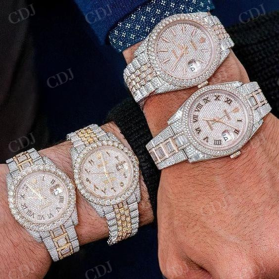 Fully Iced Out VVS D Moissanite Handmade Rolex Wrist Watch For Men customdiamjewel