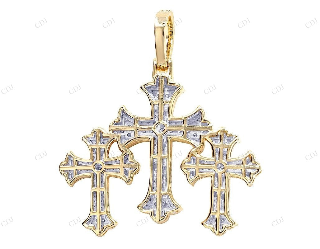 Tri-Cross 1.8 Inch Lab Grown Diamond 10K Gold Pendant Hip Hop Pendent customdiamjewel