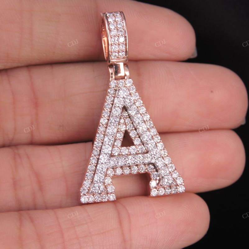 1.5" 1.55 CTW 10K Gold Natural Diamond Initial A Letter Pendant CustomDiamJewel