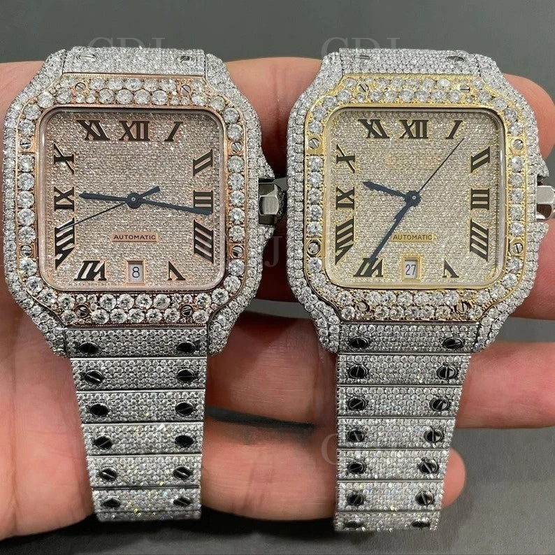 Bust Down Hip Hop Cartier Watch Luxury Customized Automatic Diamond Watch customdiamjewel