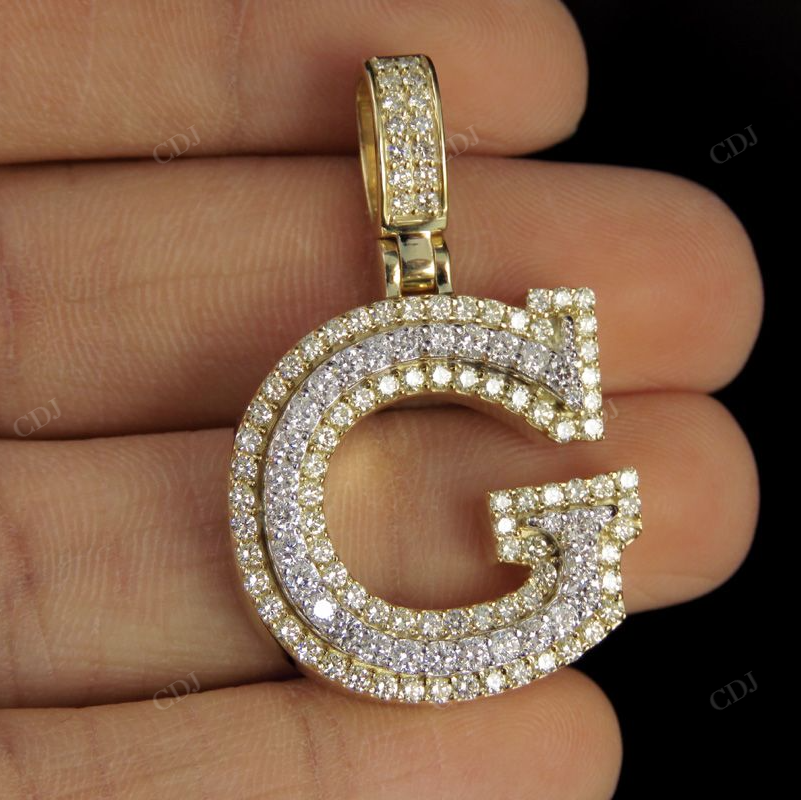 1.5" 1.75 CTW 18k Two Tone Gold Diamond 'G' Initial Letter Pendant CustomDiamJewel