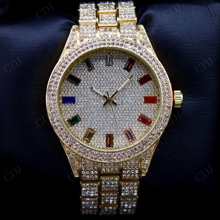 Roman Dial Hip Hop VVS Lab Diamond Studded Rolex Wrist Watch customdiamjewel