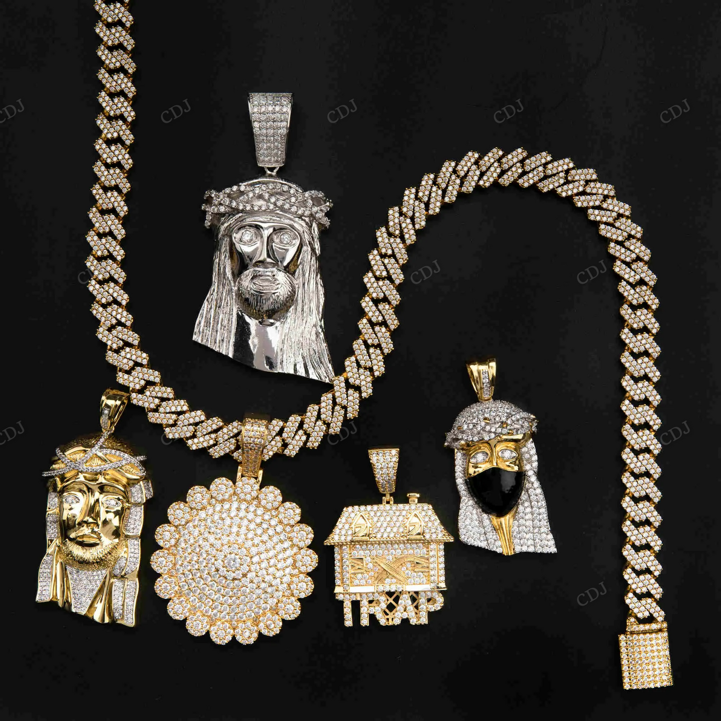 Custom Gold Plated Crystal Jesus Face Pendant hip hop jewelry CustomDiamJewel