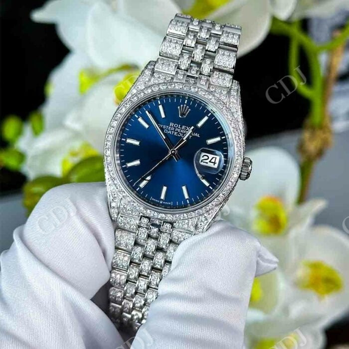 Blue Dial Rolex Custom Hip Hop Watch customdiamjewel