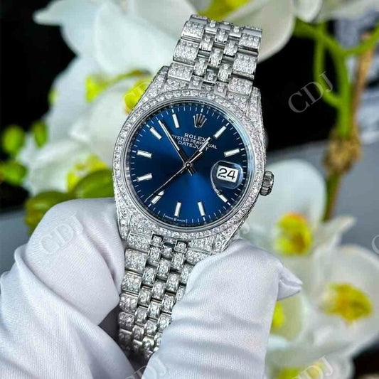 Blue Dial Rolex Custom Hip Hop Watch customdiamjewel