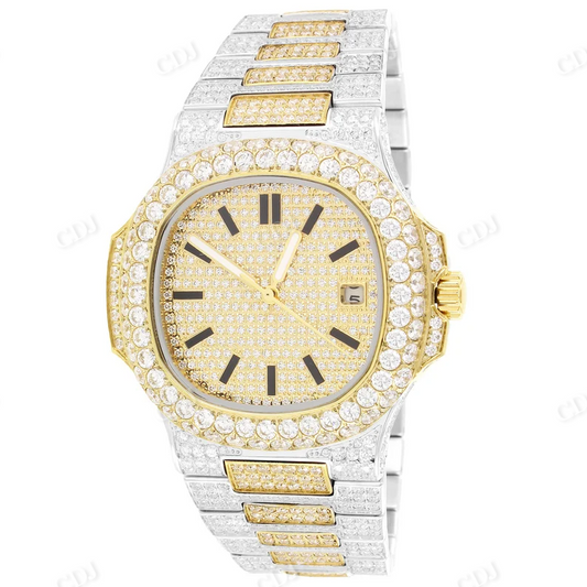 Fully Iced Out Yellow White Lab Diamond Patek Philippe Men's Wrist Watch customdiamjewel
