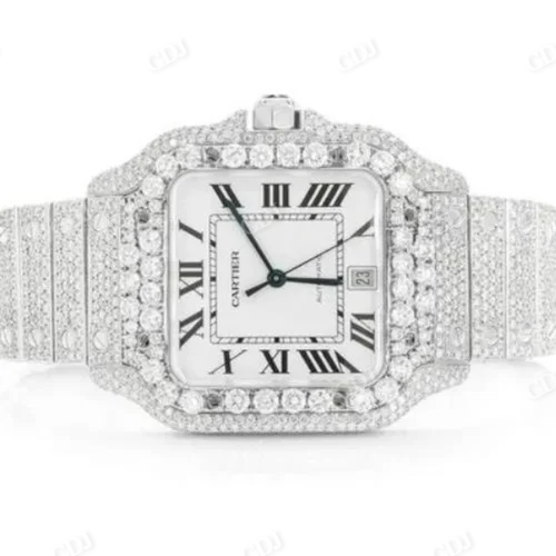 Cartier Santos VVS Hip hop Big Bezel Diamond Studded Full White Watch For Wholesaler customdiamjewel