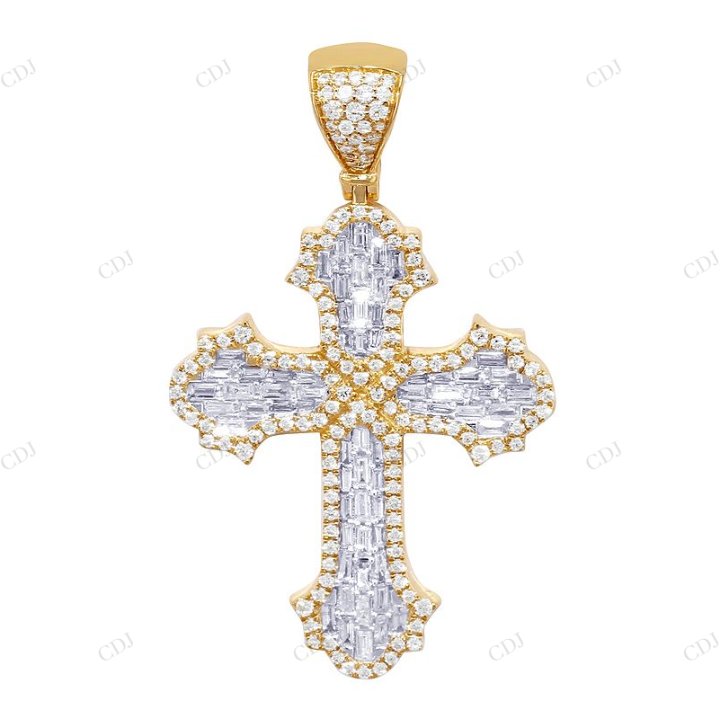 Lab Grown Diamond 14K Yellow Gold Designer Cross Pendant Hip Hop Pendent CustomDiamJewel