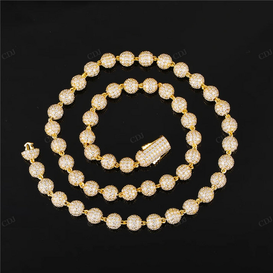 10K Yellow Gold 8mm Iced Out Diamond Ball Chain hip hop jewelry CustomDiamJewel