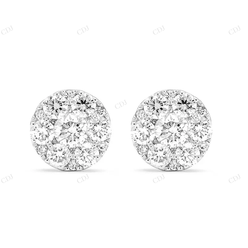 18K White Gold Diamond Stud Cluster Earrings Stud earrings CustomDiamJewel