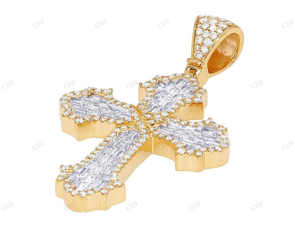 Lab Grown Diamond 14K Yellow Gold Designer Cross Pendant Hip Hop Pendent CustomDiamJewel