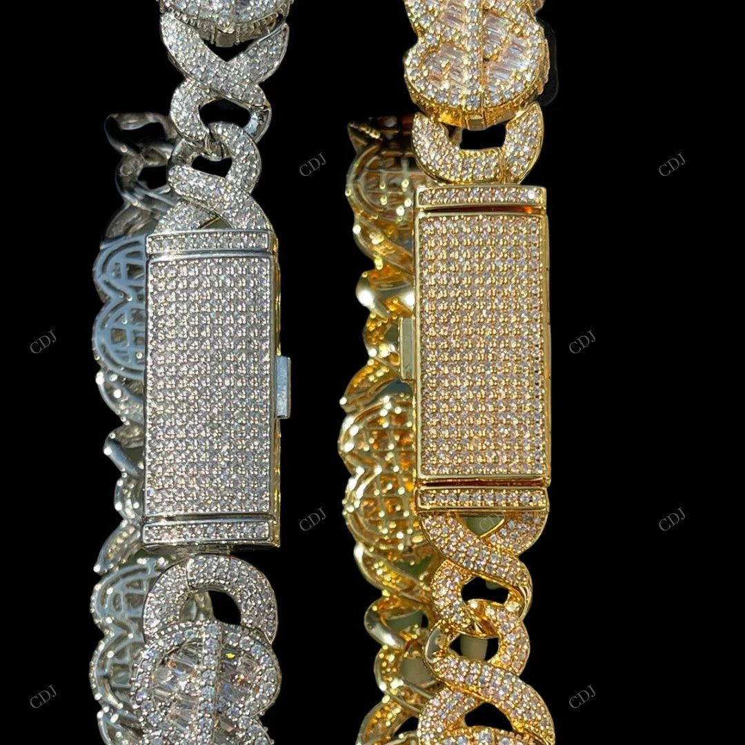 VVS Moissanite Doller Cuban Link Chain For Unisex CustomDiamJewel