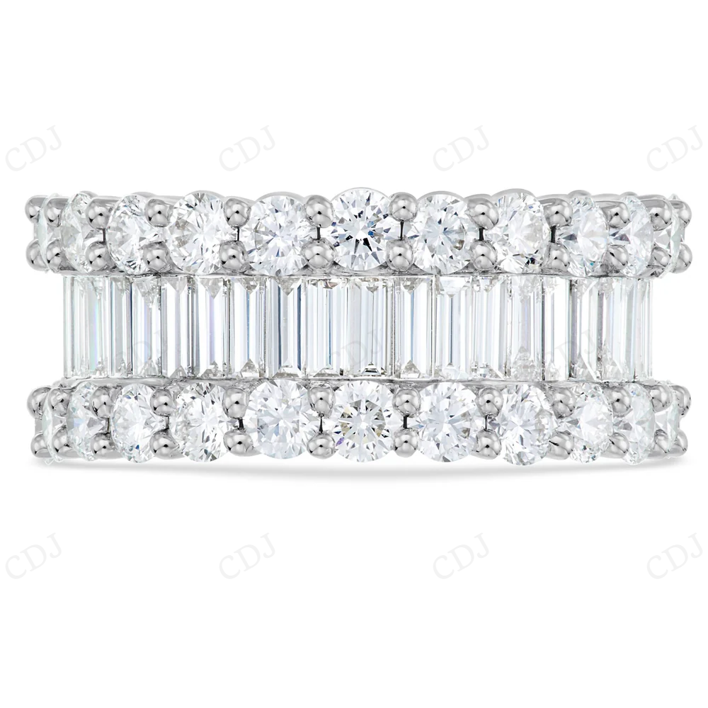 Sterling Silver Moissanite Half Eternity Baguette and Round Diamond Ring hip hop jewelry CustomDiamJewel