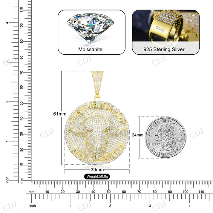 Iced Out Moissanite Bull Head Pendant hip hop jewelry CustomDiamJewel