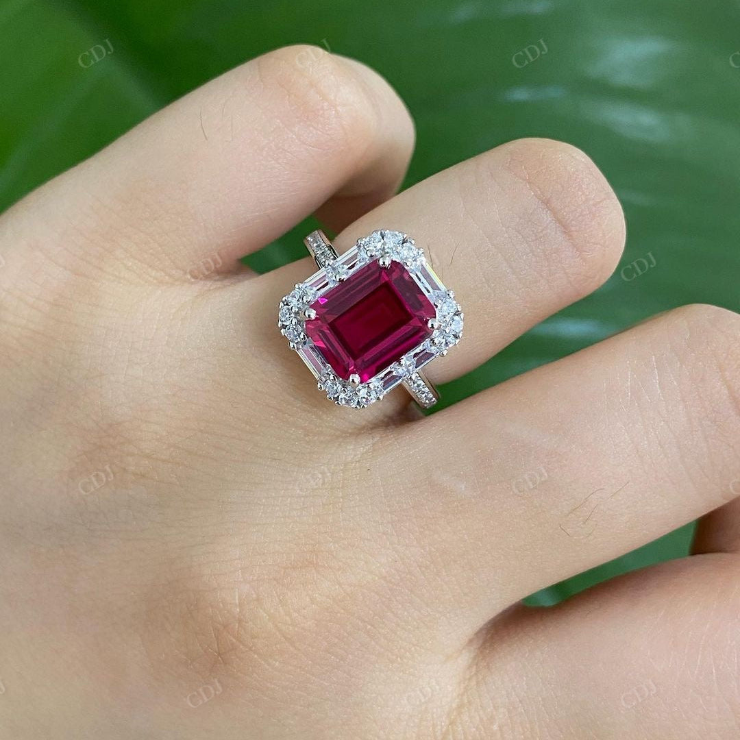 Colored Emerald Cut Halo Moissanite Ring