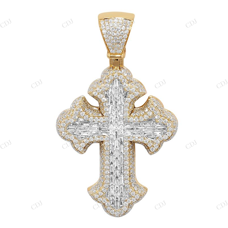 14K Yellow Gold Lab Grown Diamond Flare Cross Pendant Hip Hop Pendent CustomDiamJewel