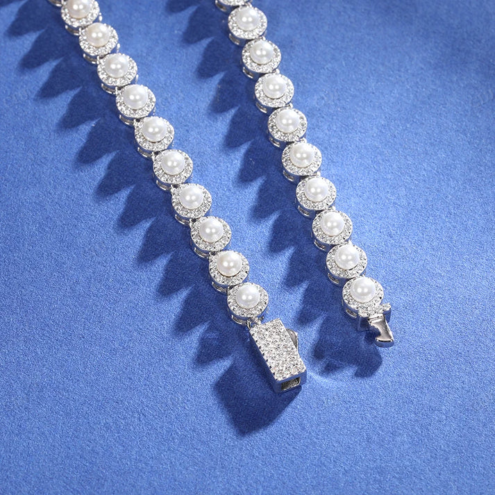 6mm S925 Moissanite Pearl Round Tennis Chain hip hop jewelry CustomDiamJewel