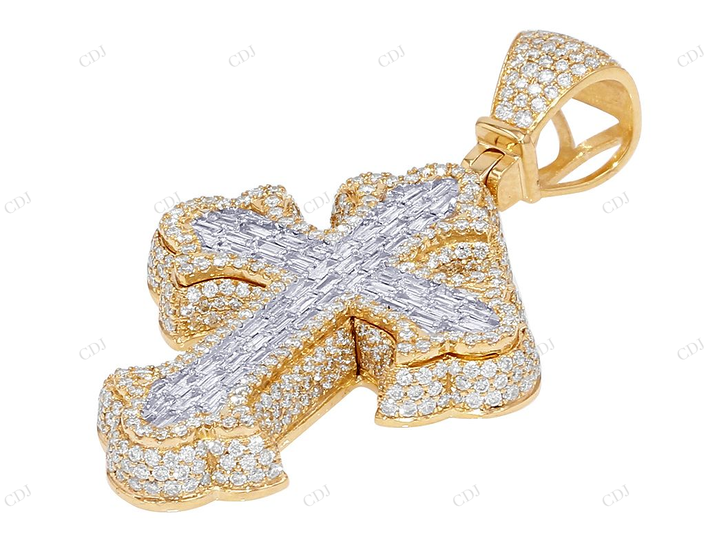 14K Yellow Gold Lab Grown Diamond Flare Cross Pendant Hip Hop Pendent CustomDiamJewel