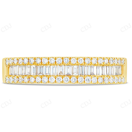 18Kt Gold Emerald and Round Moissanite Three Row Diamond Ring hip hop jewelry CustomDiamJewel