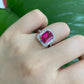 Colored Emerald Cut Halo Moissanite Ring