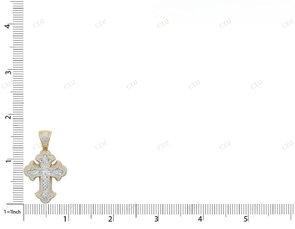 14K Yellow Gold Lab Grown Diamond Flare Cross Pendant Hip Hop Pendent CustomDiamJewel