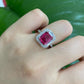 Colored Emerald Cut Halo Moissanite Ring
