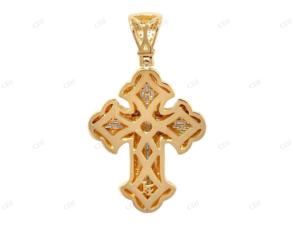 14K Yellow Gold Lab Grown Diamond Flare Cross Pendant Hip Hop Pendent CustomDiamJewel