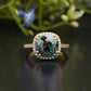 Teal Cushion Moissanite Double Halo Ring