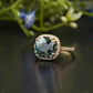 Teal Cushion Moissanite Double Halo Ring