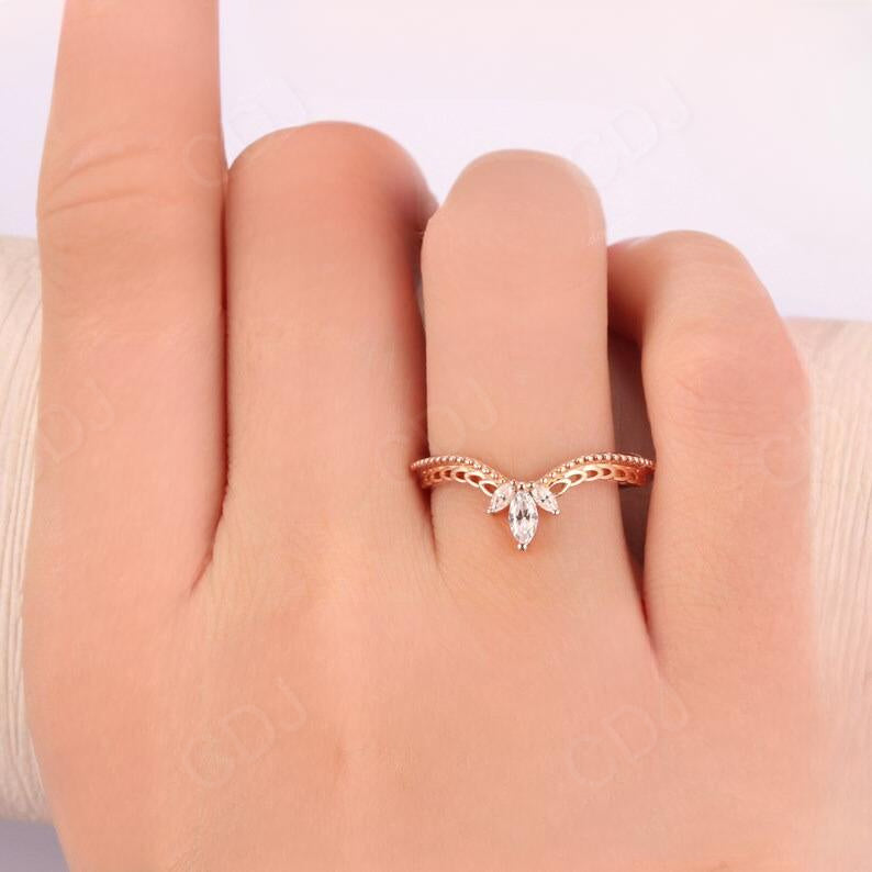 Vintage 0.26CTW Marquise Cut Diamond Curved Wedding Band  customdiamjewel   