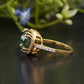 Teal Cushion Moissanite Double Halo Ring