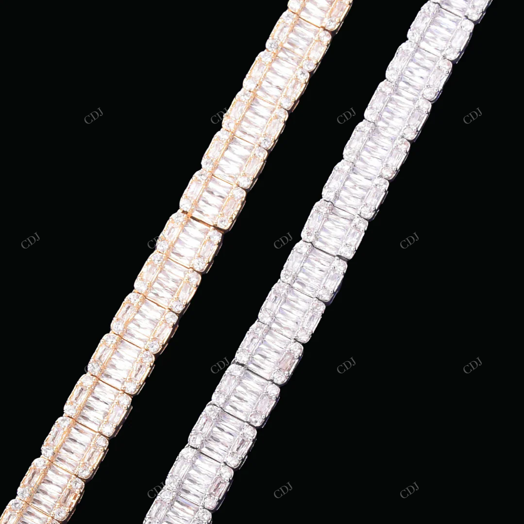 Moissanite Baguette Cube Silver Chain Gift For Women CustomDiamJewel