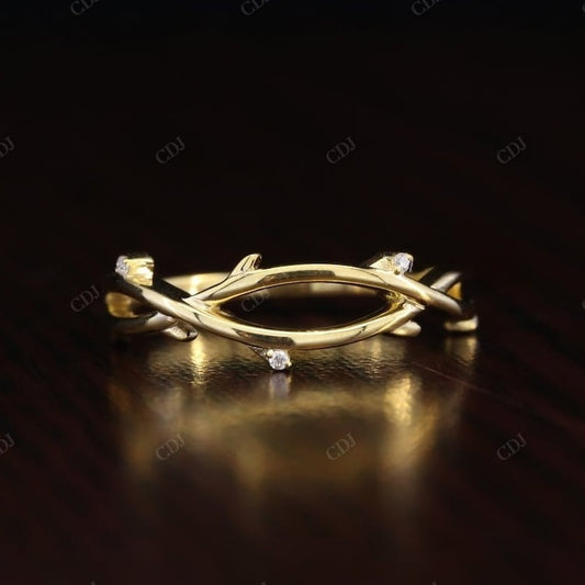 0.02CT Round Natural Diamond Nature Inspired Wedding Band  customdiamjewel 10 KT Solid Gold Yellow Gold VVS-EF