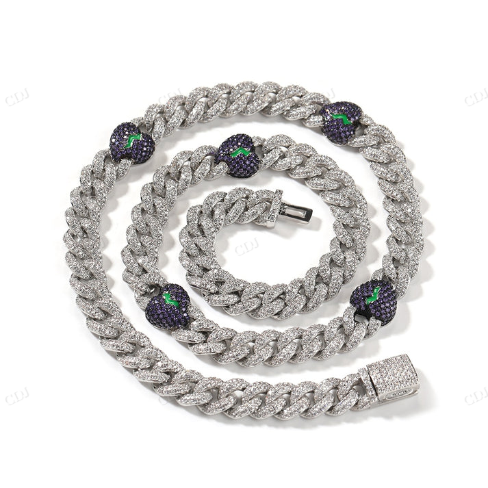 9mm Purple Broken Heart Diamond Cuban Chain hip hop jewelry CustomDiamJewel