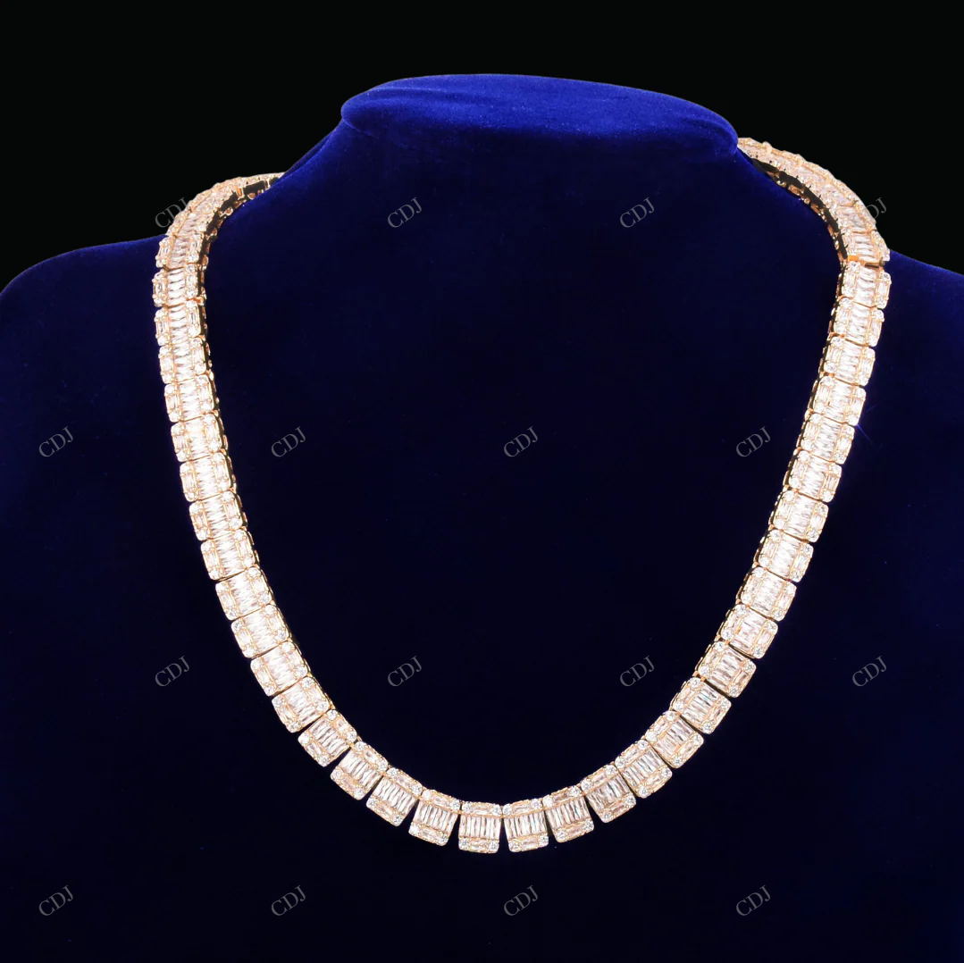 Moissanite Baguette Cube Silver Chain Gift For Women CustomDiamJewel